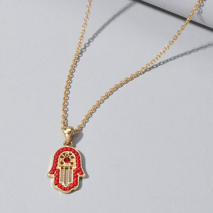Gold Chain Red Beads Hamsa Hand Charm Necklace Good Luck Success Amulet Jewelry-2