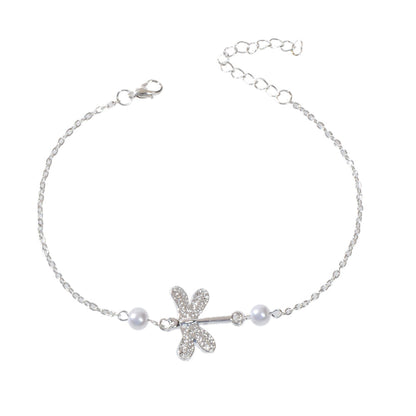 1pc Foot Beach Jewellery Pearl Silver Chain Dragonfly Anklet Bracelet Party Gift-3