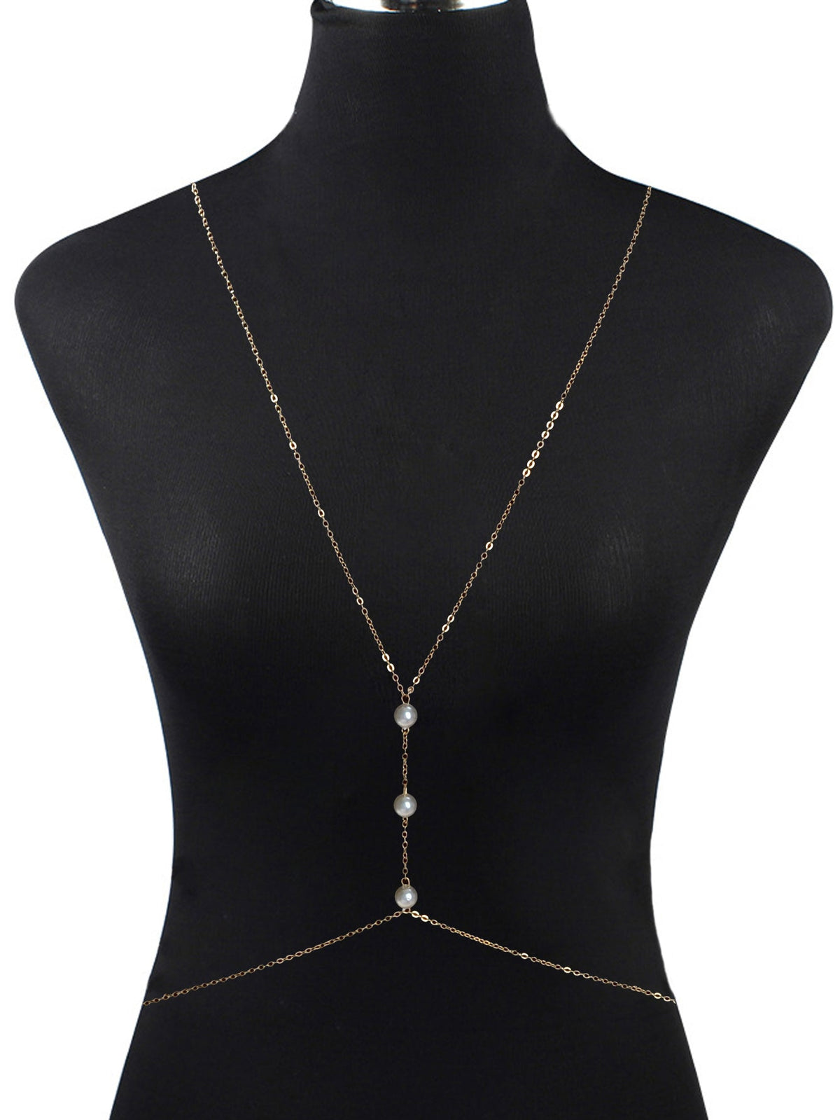 Feelontop Glamorous Pearl Bikini Body Chain Chest Harness Belly Waist Jewellery-0