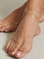 1pc Gold Chain Boho Layered Anklet with Toe Foot Jewellery Barefoot Sandal Ankle-0