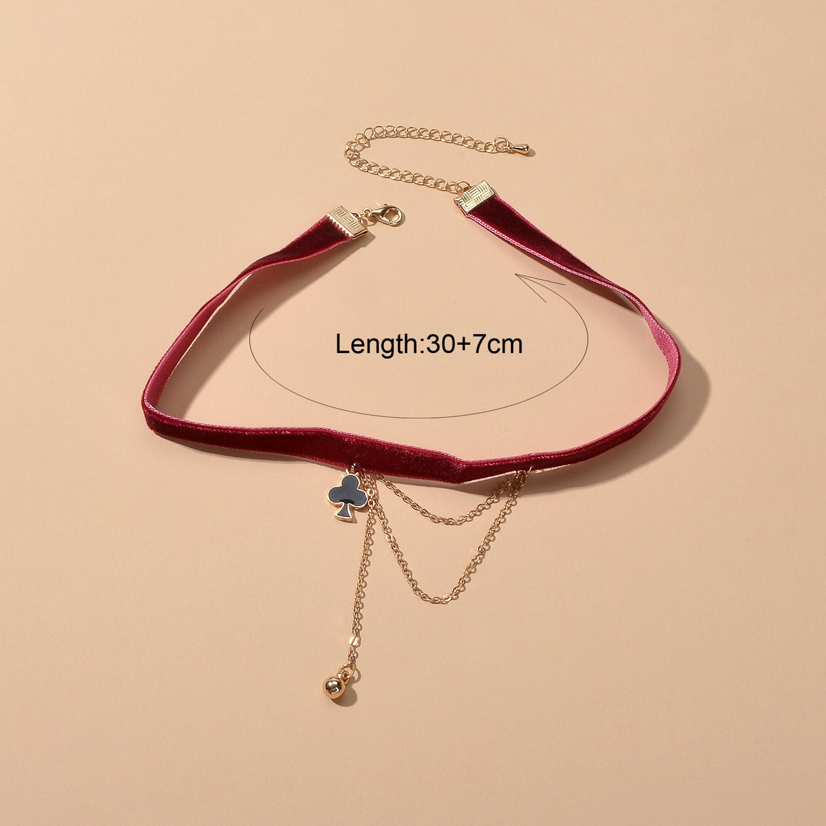 Retro Winered Poker Charm Gold Chain Velvet Tattoo Choker Short Necklace Collar-4