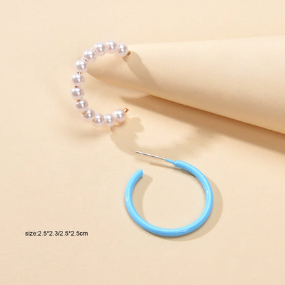 Blue Circle Pearl Asymmetric Trendy Hoop Earrings Women Party Designer Jewellery-3