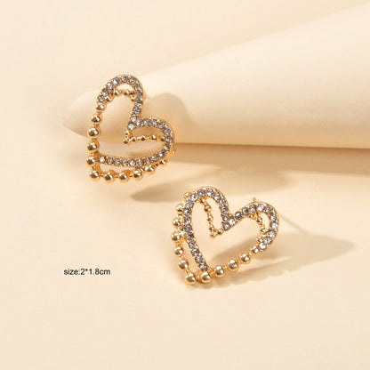 Cute Hollow Heart Stud Rhinestone Earrings Hypoallergenic Pierced Ear Jewellery-4