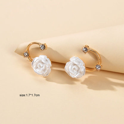 Exquisite Accessory Rhinestone White Resin Flower Stud Women Engagement Earrings-4