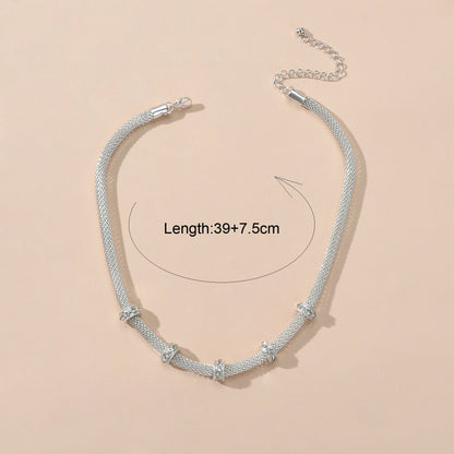 Rhinestone Silver Chain Short Clavicle Necklace Wedding Party Textured Jewellery-4