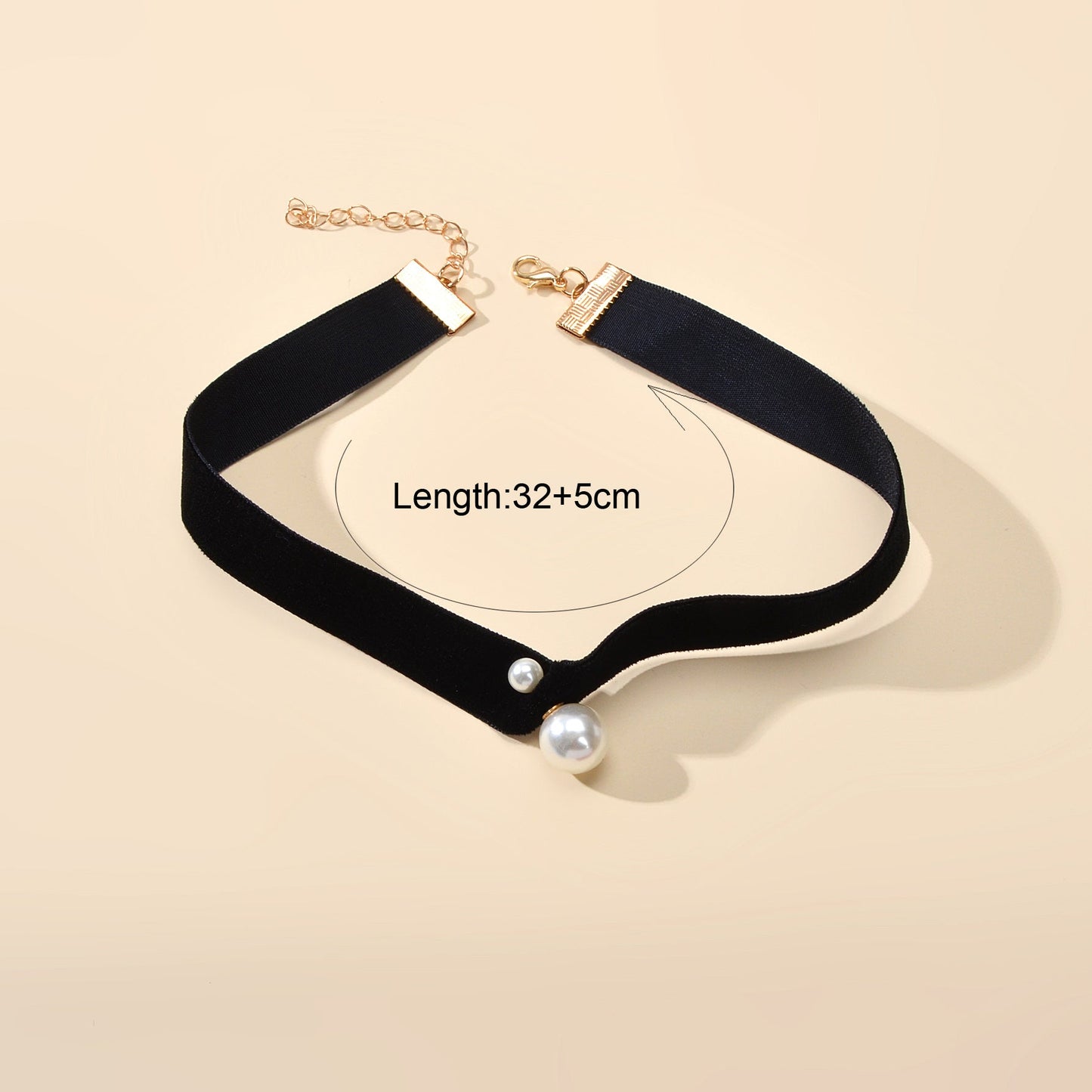 Retro Style 90s Pearl Black Velvet Tattoo Choker Teens Necklace Short Collar-4