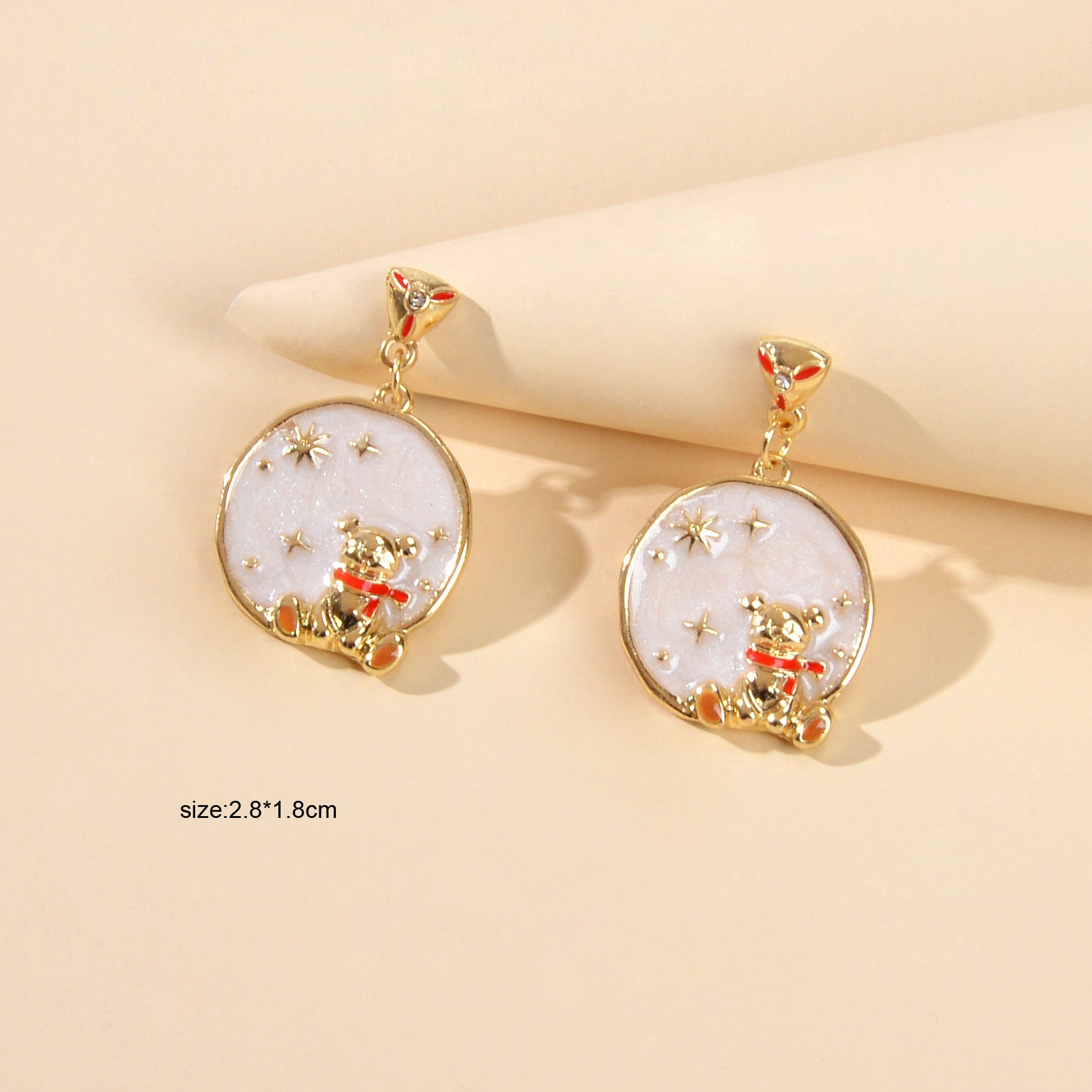 Funny Gifts Best Friends Cartoon Enamel Little Bear Round Charm Dangle Earrings-4
