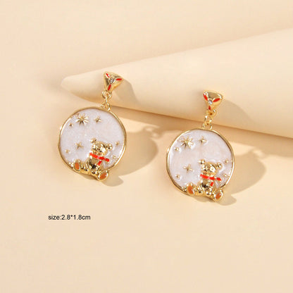 Funny Gifts Best Friends Cartoon Enamel Little Bear Round Charm Dangle Earrings-4