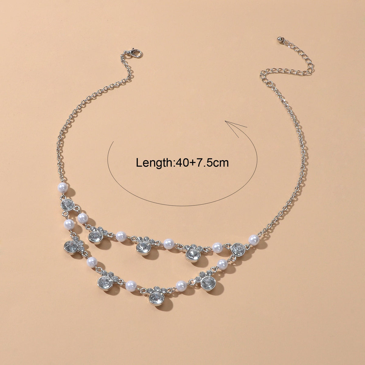 Luxurious Wedding Jewellery Pearl Rhinestone Decor Double layer Collar Necklace-4