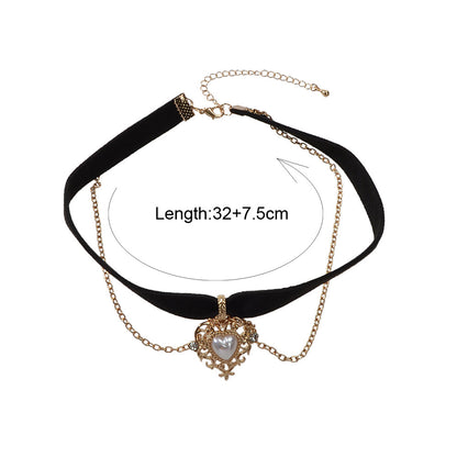 90s Gold Chain Heart Charm Black Retro Tattoo Choker Necklace Teen Grunge Collar-4