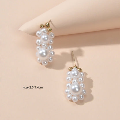 Retro Handmade Braided Pearl Beads Flower Stud Pierced Earring for Wedding Party-4