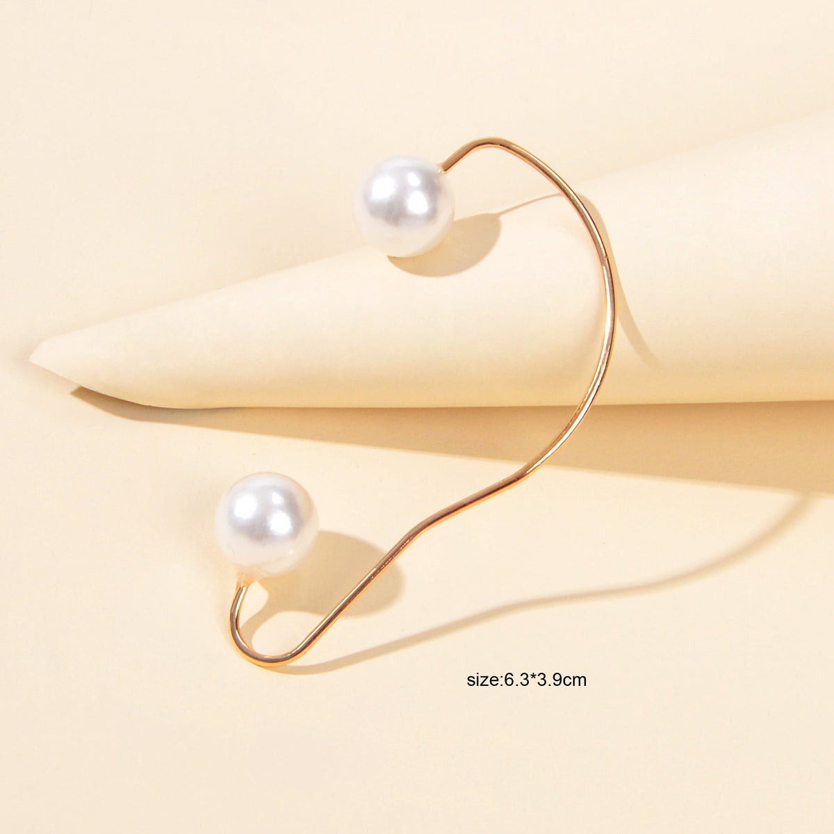1pc Cartilage Jewellery Pearl Beads Gold Ear Cuff Statement Personality Earrings-3