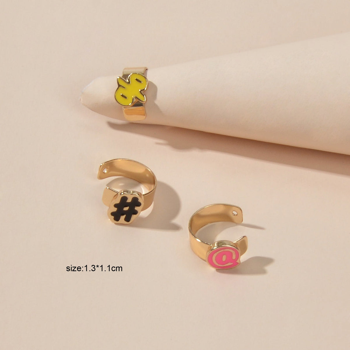 Cartilage Jewellery 3 pcs Candy Color Enamel Symbol Gold Ear Cuff Earrings set-4