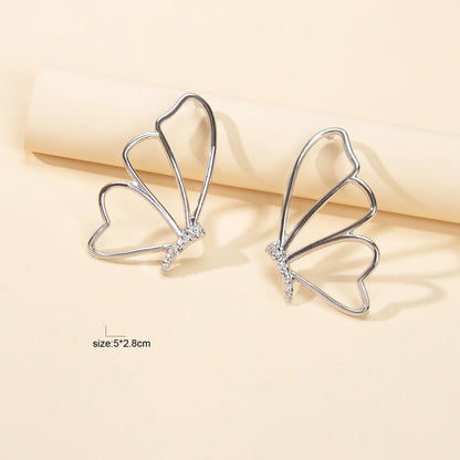 Silver Hollow Butterfly Stud Pierced Trendy Earrings Minimalist Women Accessory-4