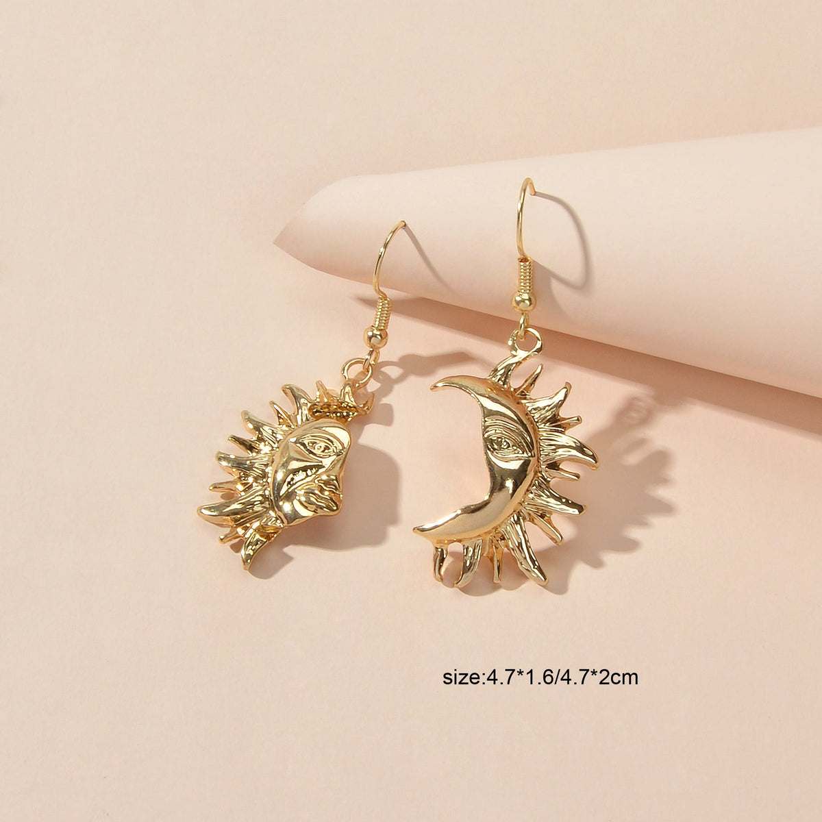Personality Creative Irregular Metal Sun Face Asymmetric Cool Statement Earrings-2