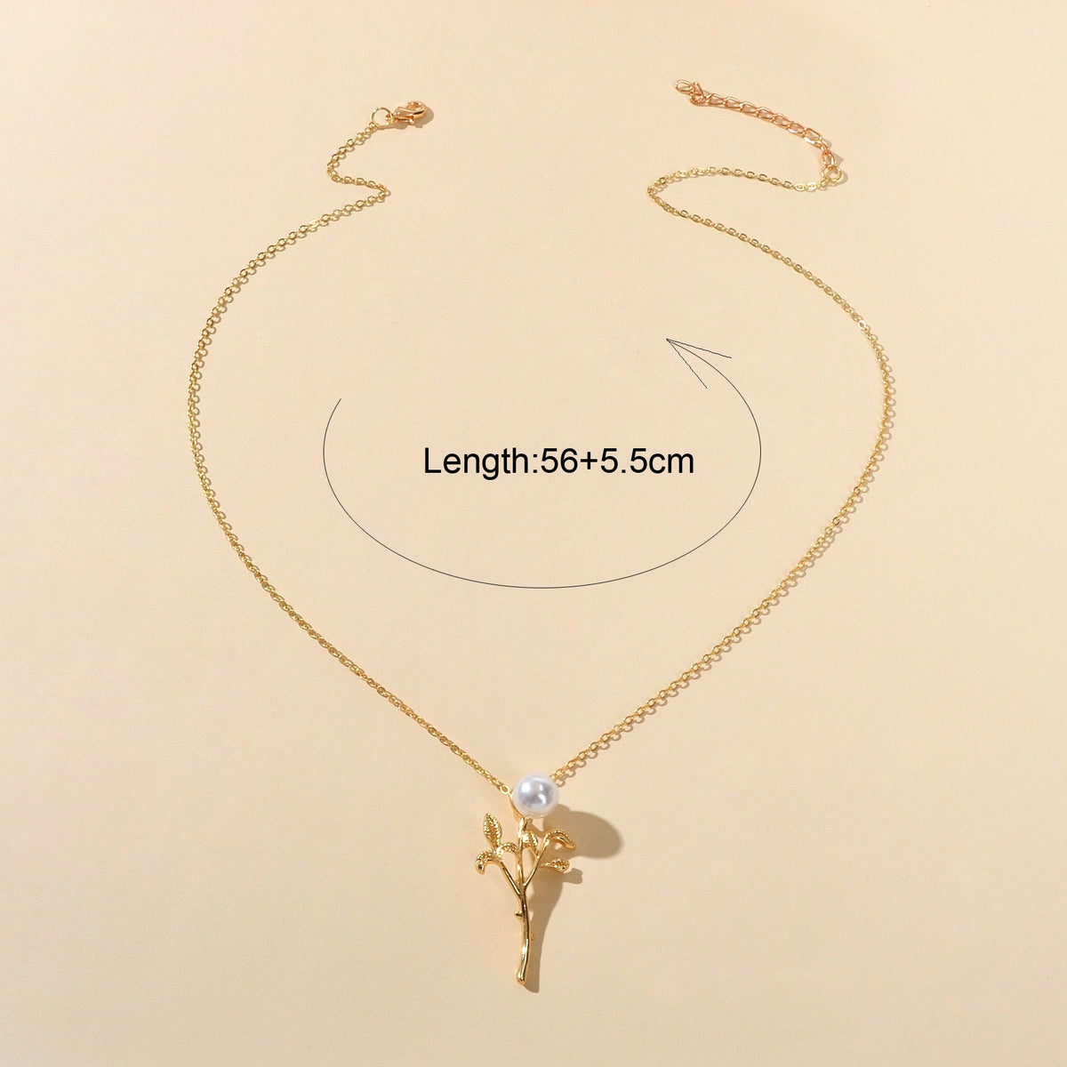 Party Prom Jewelry Golden Chain Imitation Pearl Decor Leaf Branch Pendant Necklace-4