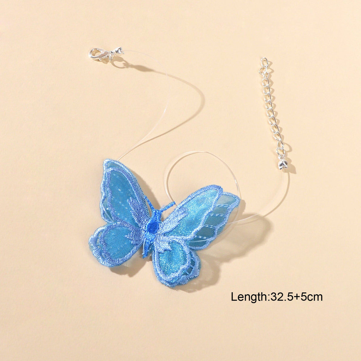 Cosplay 90s Transparent Rope Blue Embroidery Butterfly Short Choker Necklace-4