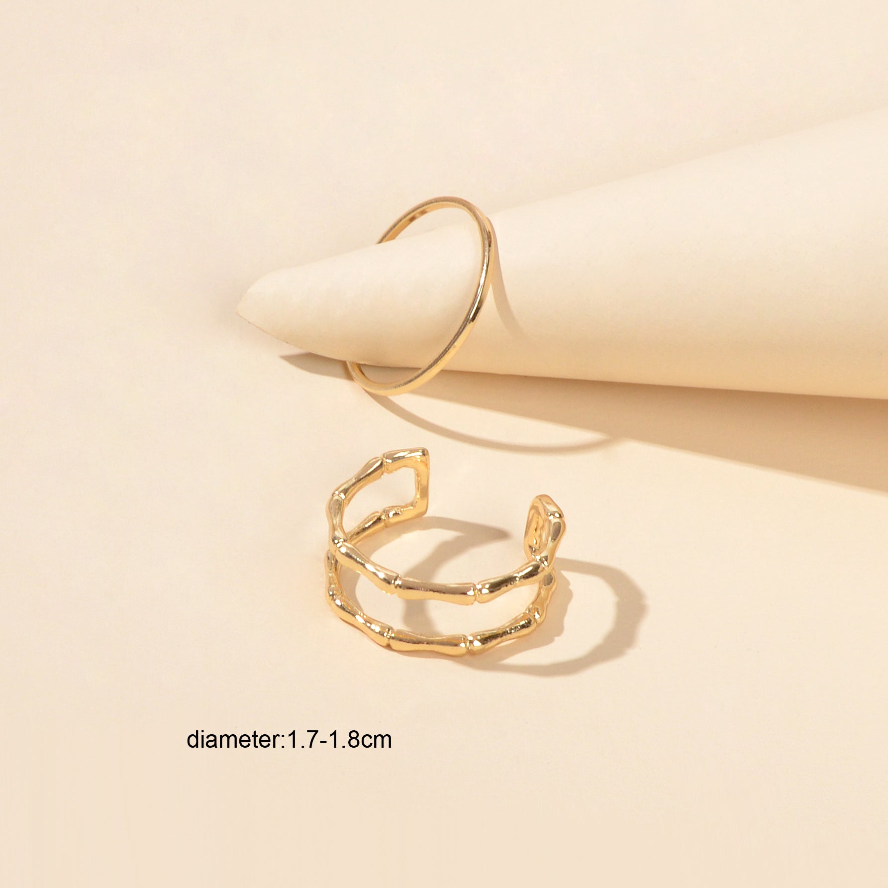 Trendy Jewelry 2pcs Minimalist Gold Silver Stackable Multiple Open Cuff Ring Set-4