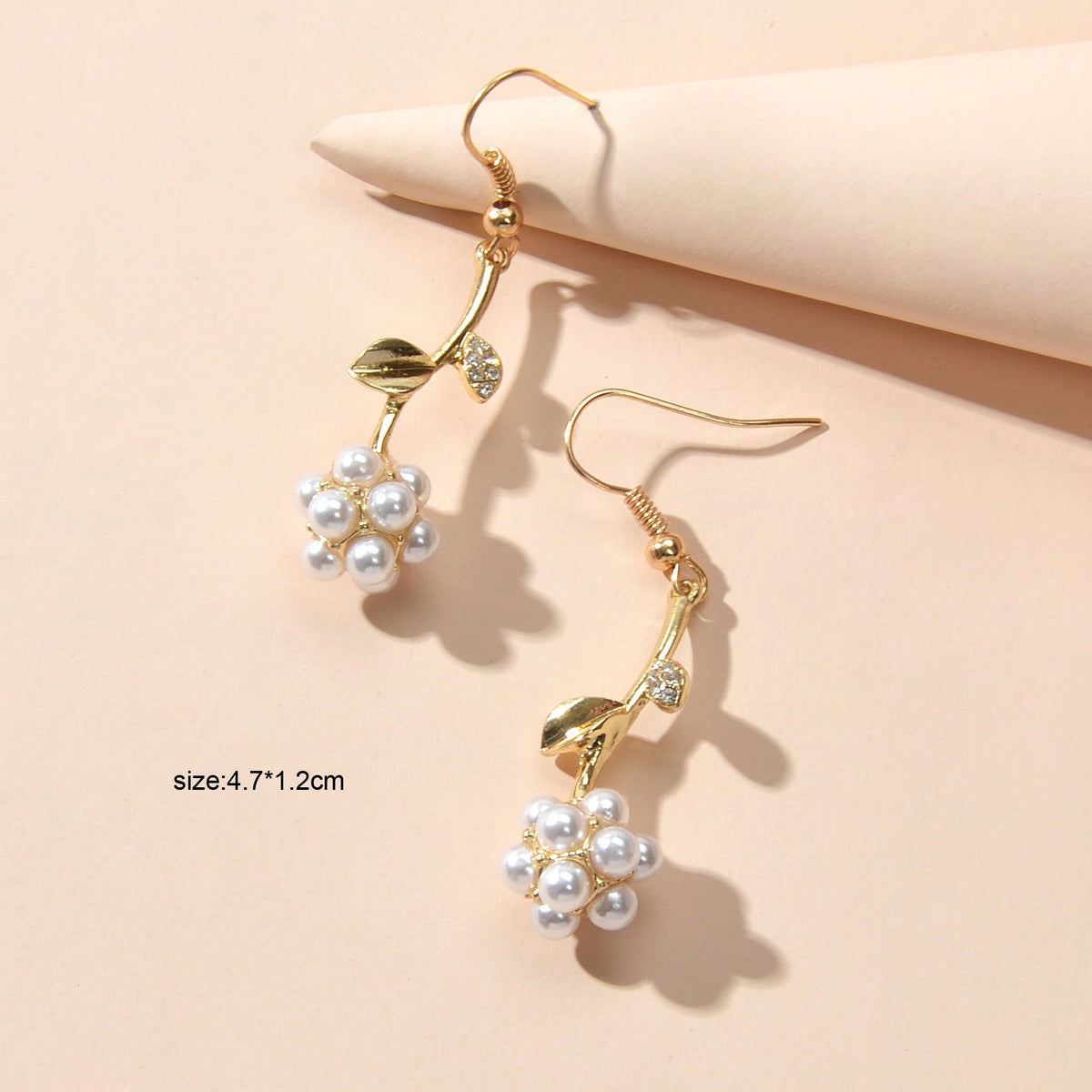Wedding Designer Rhinestone Pearl Flower Ball Gold Pendant Earrings for Women-4