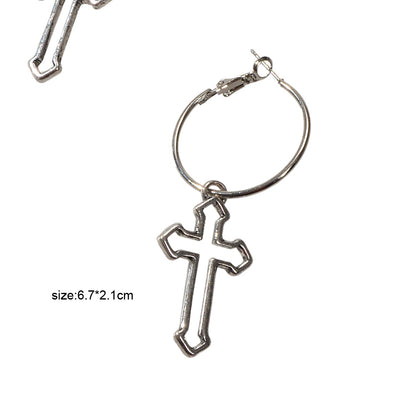 Punk Jewellery Silver Cross Statement Hoop Earrings Fashion Women Accessories-3