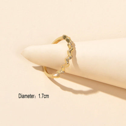Bridal Jewellery Designer Stylish Rhinestone Wave Shape Gold Band Finger Ring-3