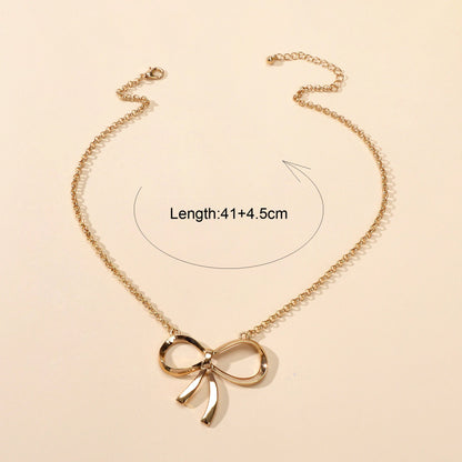 Women Party Decoration Gold Chain Bowknot Charm Popular Clavicle Necklace Gift-4