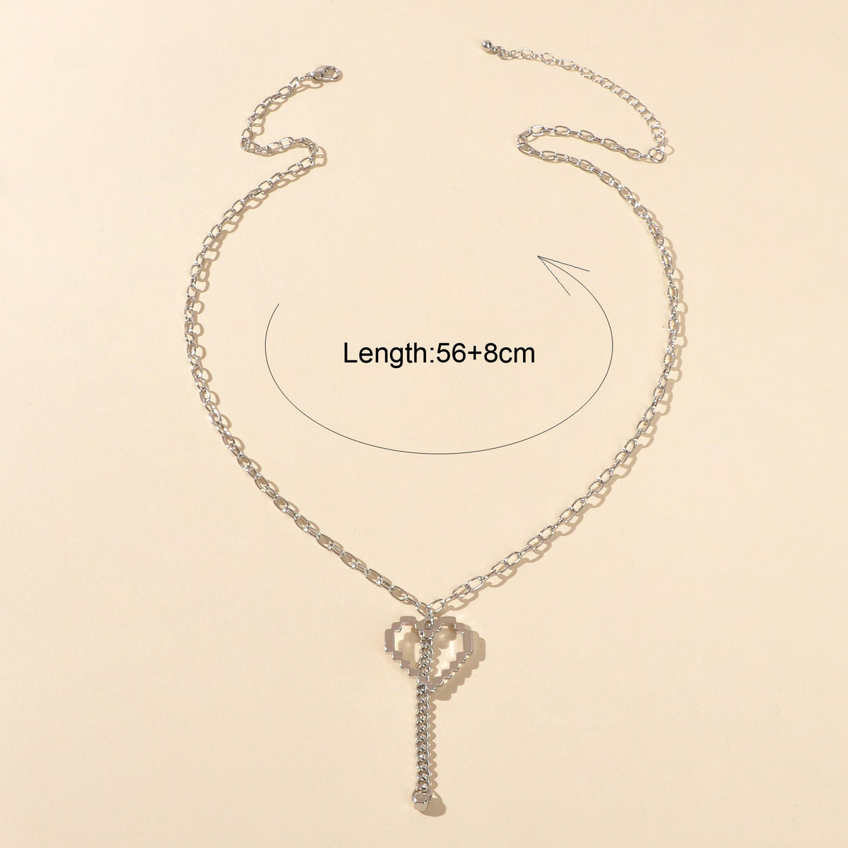 Long Silver Chain Heart Elements Charm Sweater Chain Necklace Best Friend Gift-3