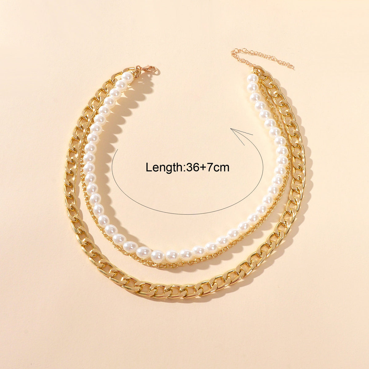 Punk Retro Multi-layer Crude Gold Chain Pearl Short Collar Necklace Women Choker-3