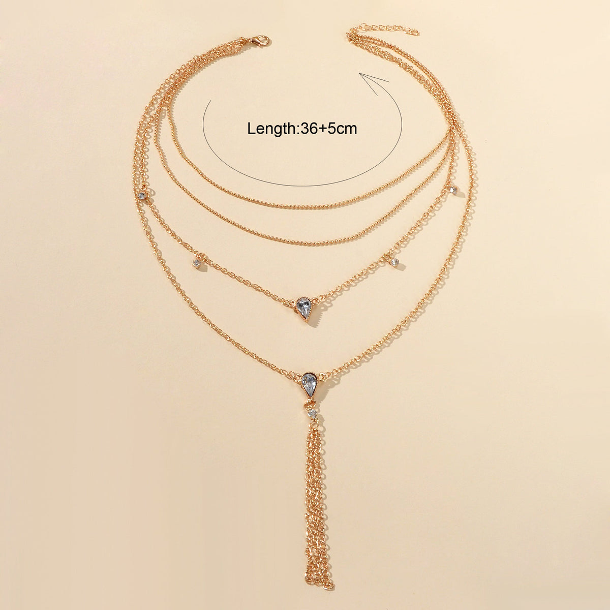 Statement Jewellery Rhinestone Multi-layer Gold Chain Tassel Pendant Necklace-4