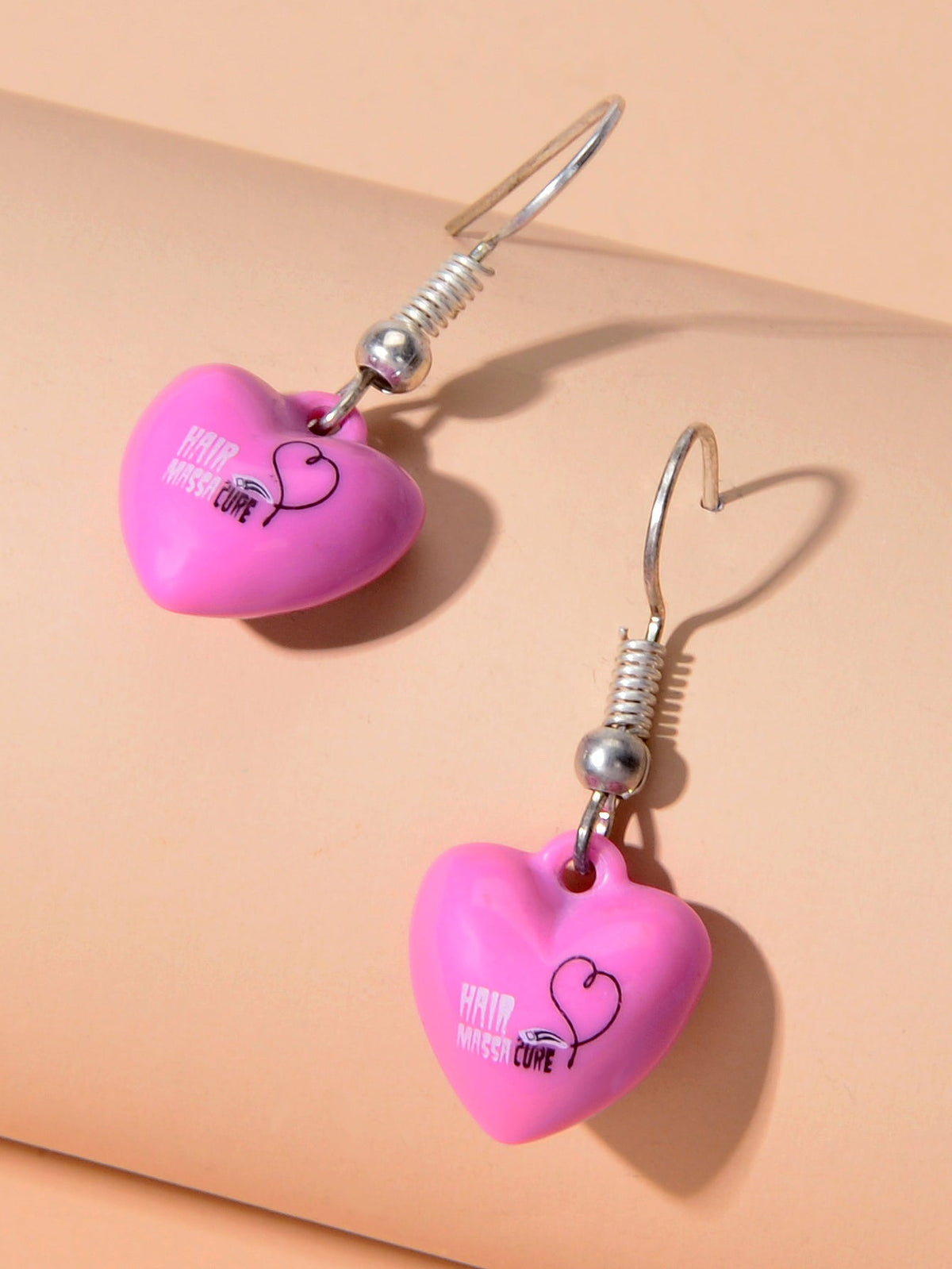 Valentine's Day Women Girl Hotpink Heart Dangle Love Earrings Party Decoration-3