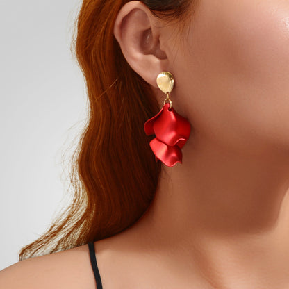 1pair Elegant Flower Petal Dangle Earrings for Women Daily Dating Party Jewelry-5