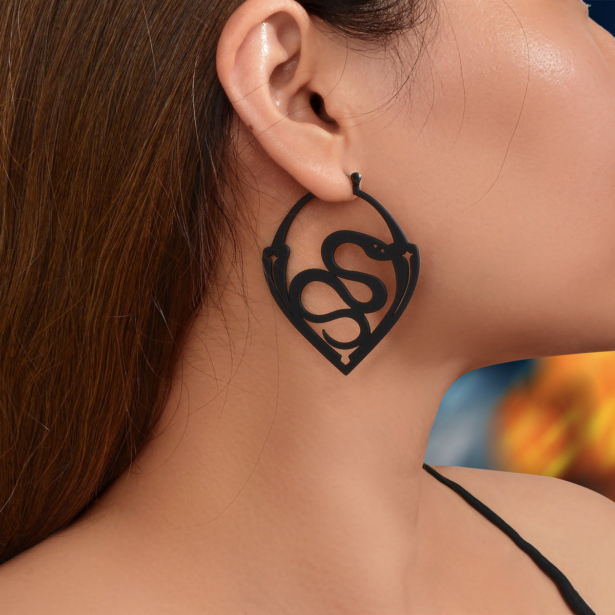 Gothic Black Snake Geometric Big Statement Dangle Earrings Party Daily Jewelry-0