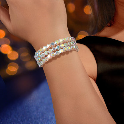 Luxurious Sparkling Zircon Decor Silver Layered Bracelets Bangle Wedding Jewelry-0