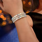 Luxurious Sparkling Zircon Decor Silver Layered Bracelets Bangle Wedding Jewelry-0