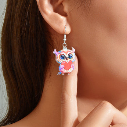 Lovely Animal Colorful Acrylic Heart Owl Dangle Earrings for Women Party Holiday Jewelry-0