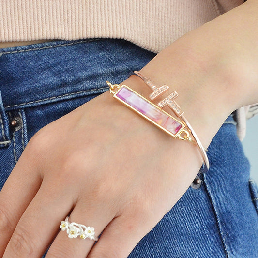 Multi-colored Rectangle  Acrylic Gold Bangle Boho Chic Bracelet Ethnic Jewellery-0