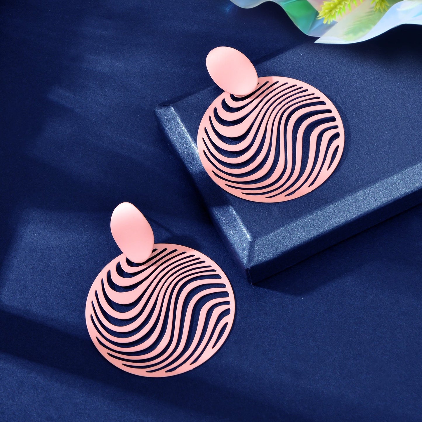 Pink Hollow Metal Round Geometric Dangle Earrings Holiday Party Social gatherings Jewelry-4