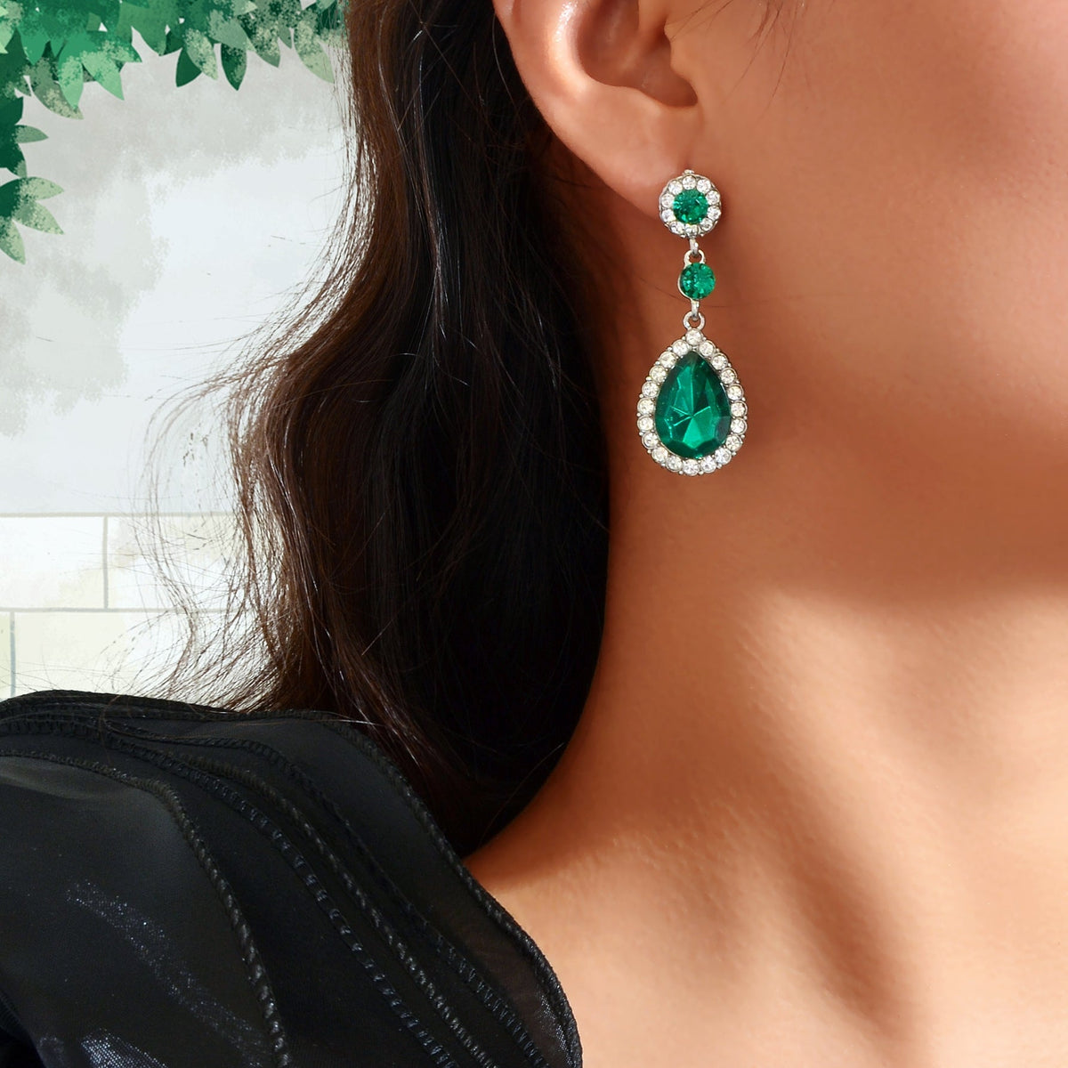 Gorgeous Acrylic Rhinestone Decor Water Drop Dangle Earrings Wedding Party Jewelry-0