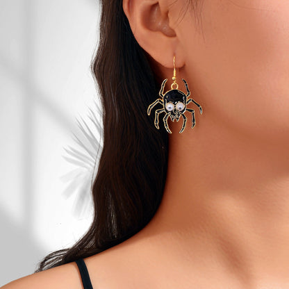 Punk Rock Style Black Skull Spider Dangle Earrings for Women Street Jewelry-0