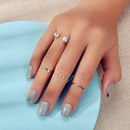4 pcs Trendy Minimalist Silver Geometric Stackable Multiple Midi Finger Ring Set-0
