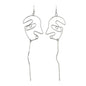 Abstract Art Gold Silver Metal Minimalist Hollow Weird Face Long Charm Earrings-2