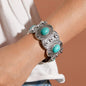 Turquoise Decor Carved Antique Silver Wide Chunky Bohemia Elastic Bangle-0