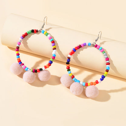 Ethnic Bohemian Style Colorful Beads Circle Ball Charm Dangle Earrings Jewellery-3