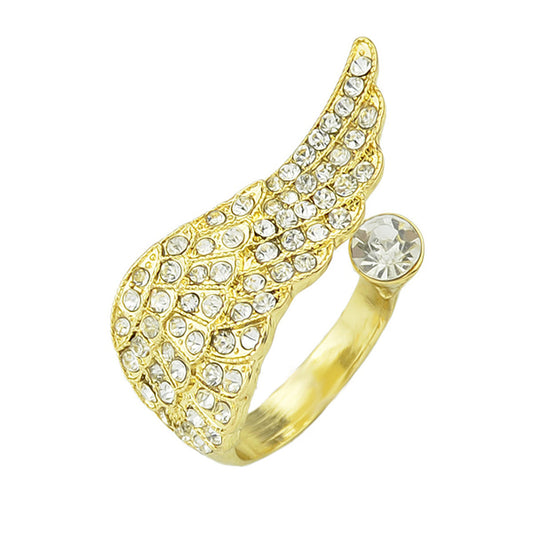 Rhinestone Decor Gold Wing Finger Ring Women Luxurious Band Textured Jewellery-1