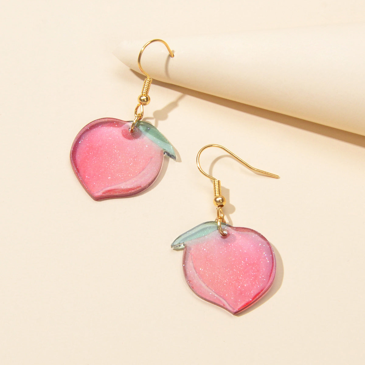 Women Party Decoration Pink Resin Peach Dangle Earrings Best Friends Funny Gifts-1