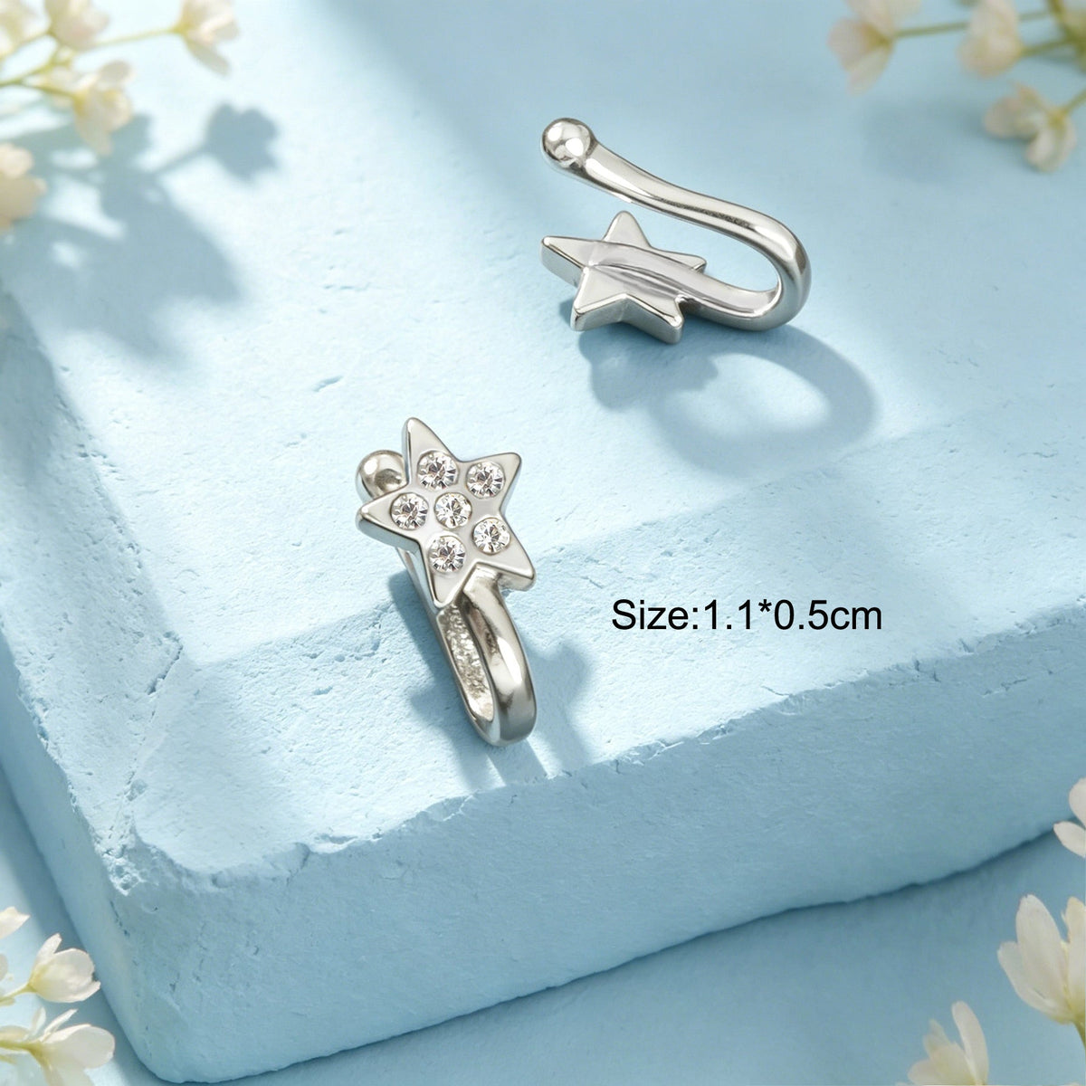 Dainty Star Rhinestone Ear Cuff Silver Plated Non-Pierced Girl Clip On Earrings-4
