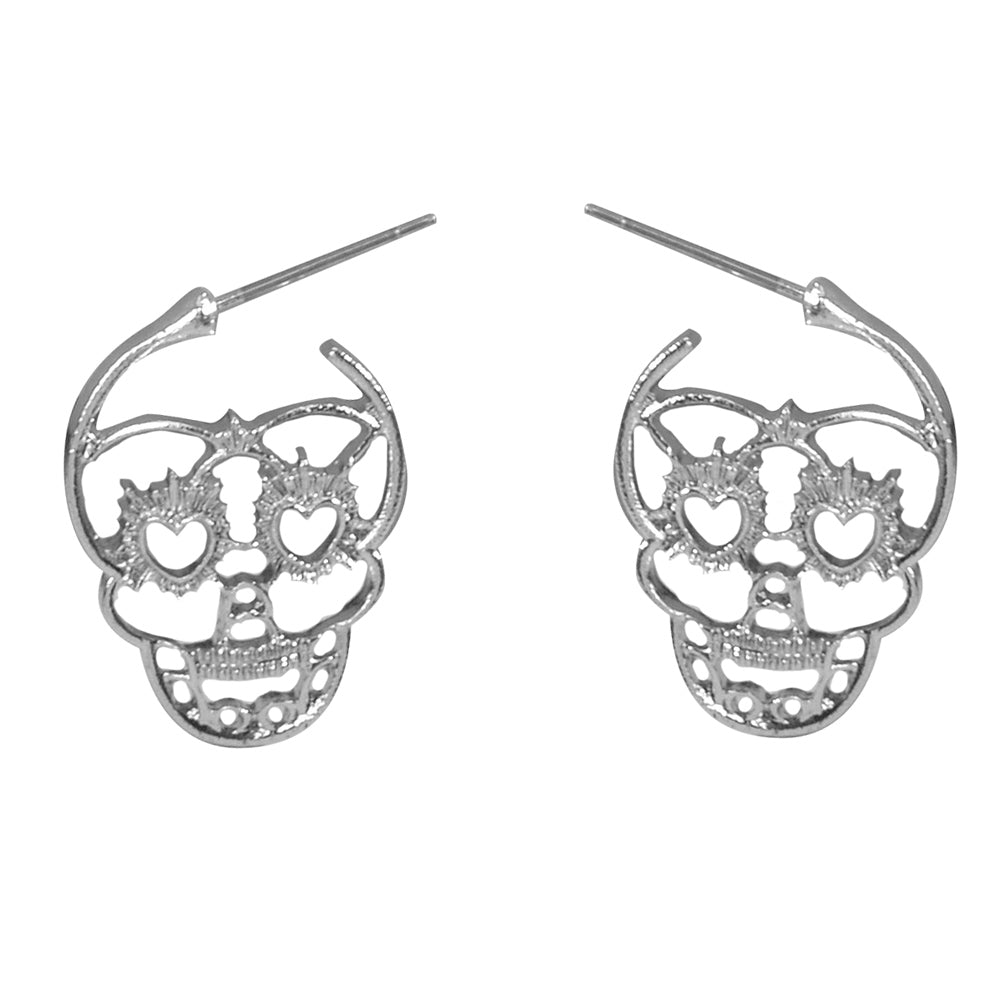 Silver Hollow out Halloween Skull Statement Stud Earrings Women Punk Jewellery-1