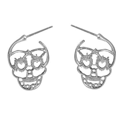 Silver Hollow out Halloween Skull Statement Stud Earrings Women Punk Jewellery-1