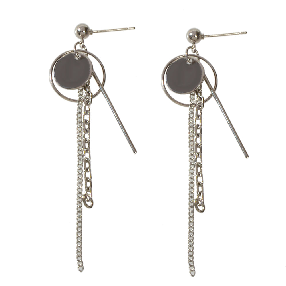 Punk Style Silver Chain Disc Bar Circle Drop Dangle Earrings Fashion Accessories-4