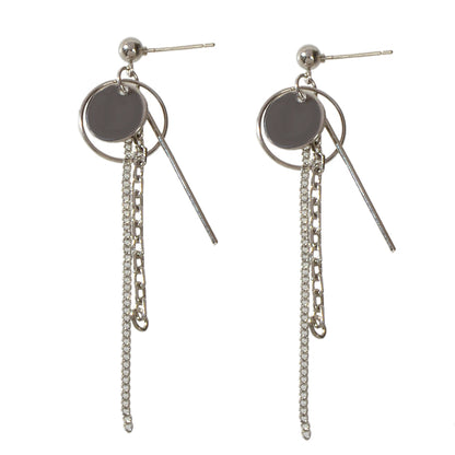 Punk Style Silver Chain Disc Bar Circle Drop Dangle Earrings Fashion Accessories-4
